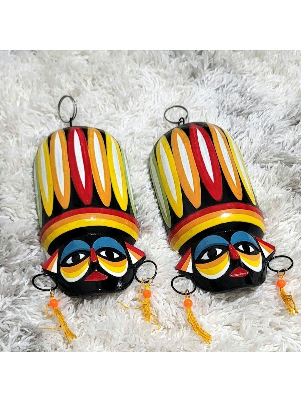 Vintage Kalibo Ati-Atihan Painted Wall Hanging Mask Duo